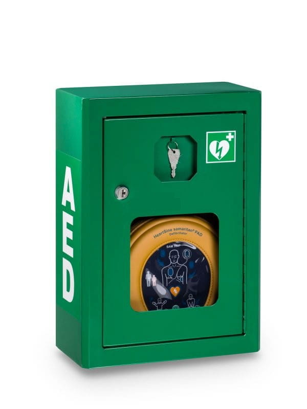 Szafka metalowa zielona na defibrylator AED