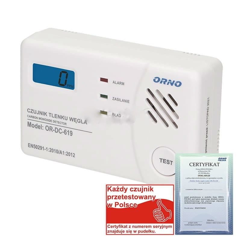 Czujnik  czadu  prostokątny 3x1,5V (na baterię) TEST