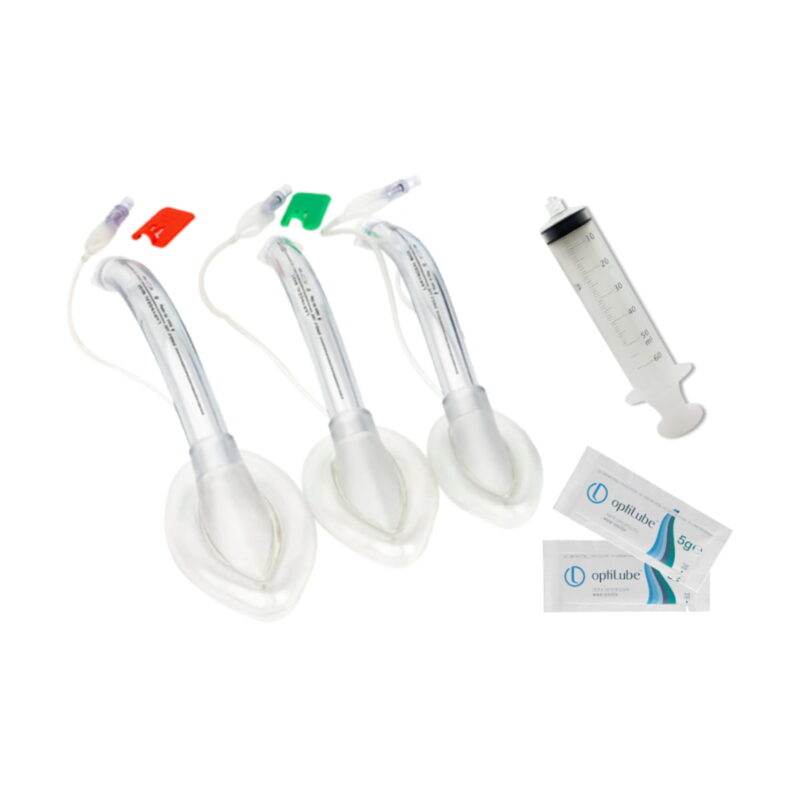 Zestaw masek krtaniowych PVC (roz. 3, 4, 5) + strzykawka + 3x lubrykant